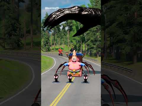 Crazy Cars Crossing Tripple Miles Morales Bollard Gate with Giant Venom Hand Slap in BeamNG.drive