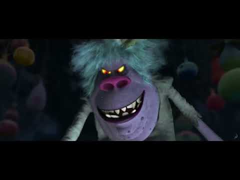 Trolls trailer end card over confetti burst, echoing the finale’s feel-good release