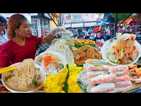 Best Rice Noodle, Noodle Soup, Yellow Pancake, Spring Rolls, Fried Noodles - Cambodia Street Food