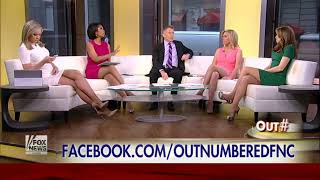 Sandra Smith, Jedediah Bila, others sitting on a couch wearing pantyhose Fox news show Outnumbered