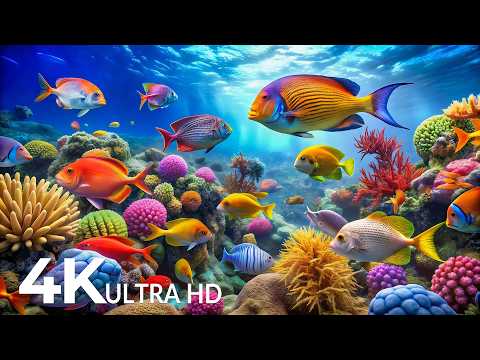 DREAM AQUARIUM 4K - Marine Life, Sea Animals and Coral Reef - Fish Tank Sounds for Deep Sleep #67