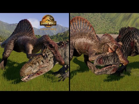 NEW SPINOSAURUS KILL ANIMATIONS vs ALL CARNIVORES in Jurassic World Evolution 2