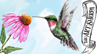 HUMMINGBIRD and FLOWER 🌺 Beginners Learn to paint Acrylic Tutorial Step by Step