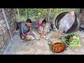 Village Mother Son Cooking FISH CURRY With CAULIFLOWER And Eating With RICE Traditional Lunch