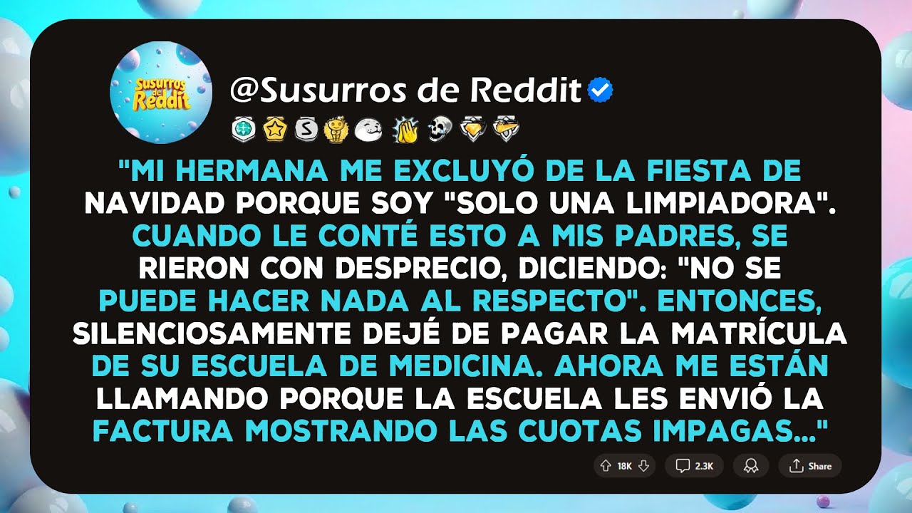 "Mi hermana me excluyó de la fiesta de Navidad porque soy "solo una limpiadora". Cuando le conté...