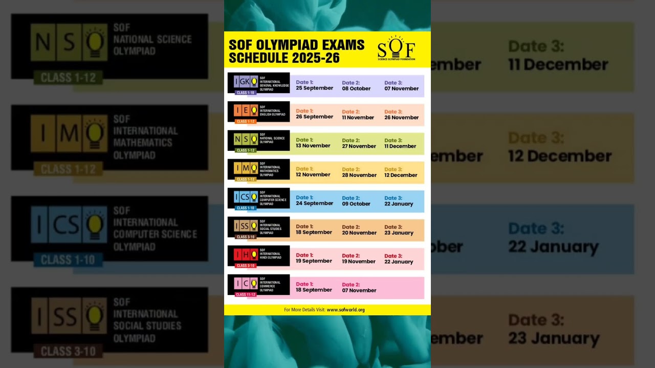 SOF olympiad Exams Shedule 2025-2026 #olympiad #sof #igko #imo #nso #iho #isso #icso