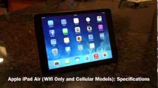 Apple iPad Air (Wifi Only and Cellular): Official Specifications