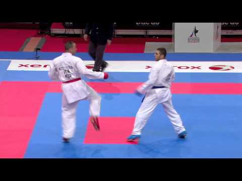Stefano Maniscalco of Italy vs Zabiollah Poorshab of Iran. 21st WKF World Karate Championships 2012