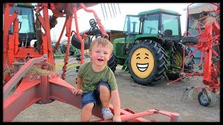 Tractor videos for kids | Using hay tedder and rake on the farm