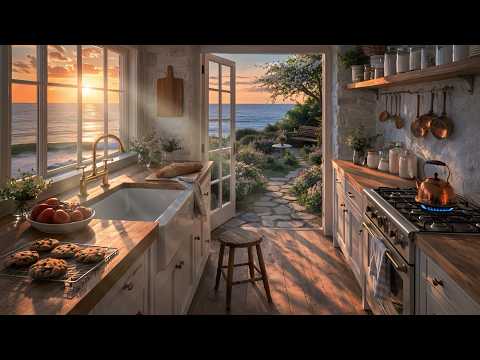 Sunset Cottage Kitchen 🌊 24/7 Live | Ocean Spring Ambience for Sleep, Study, Relax, Focus