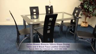 Julian Bowen Brescia 160cm Glass Dining Table and 6 Black Faux Leather Chairs Set