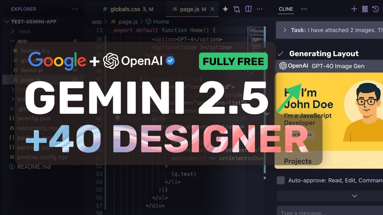 Gemini 2.5 Pro + OpenAI's GPT-4O Designer: This FULLY FREE AI Coding Workflow IS AMAZING!