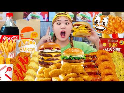 ASMR MUKBANG🍔 FRIED CHICKEN AND HAMBURGER EATING SHOW by HIU 하이유