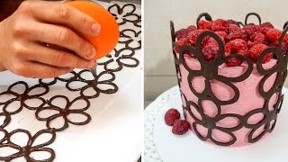 עוגת עטיפה פרחי שוקולד תחרה | CHOCOLATE HACKS מאת Cakes StepbyStep
