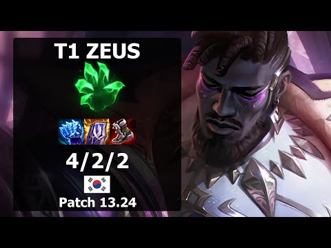 T1 Zeus KSante TOP vs Yone| Patch 13.24 KR Challenger