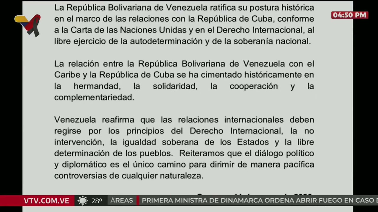 Comunicado de Venezuela ratificando sus relaciones con Cuba, 11 de enero de 2026