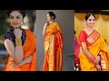 Stunning Orange Saree With Contrast Blouse Designs Orange Silk Saree With Combination Blouse Ideas