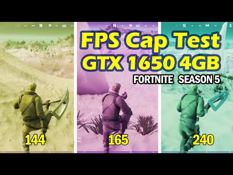 Part of a video titled GTX 1650 4GB - Capped FPS 144, 165, 240 in Fortnite, will it perform ...