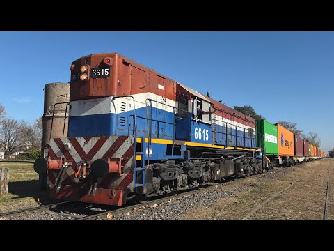 [4K] Colorido tren de contenedores de NCA con la EMD GR-12W 6615 pasando por Marcos Juárez!!!!!!