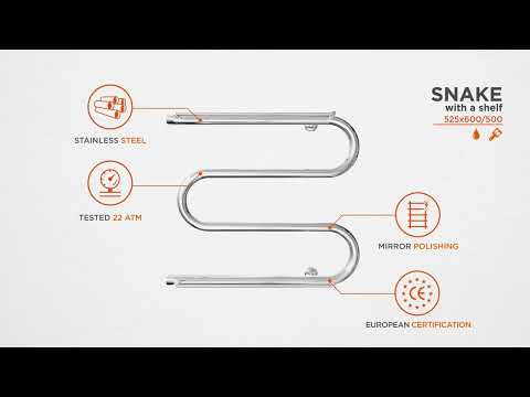 Водяной полотенцесушитель Mario Змейка ∅25 1.1.2603.04.P (4820111350070, 525x600, хром/сатин/белый глянец/черный матовый/золото/бронза, с полкой)