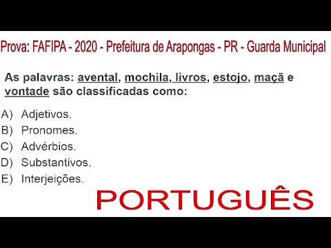 04- Português Prova  : FAFIPA 2020 -Prefeitura de Arapongas PR  Guarda Municipal