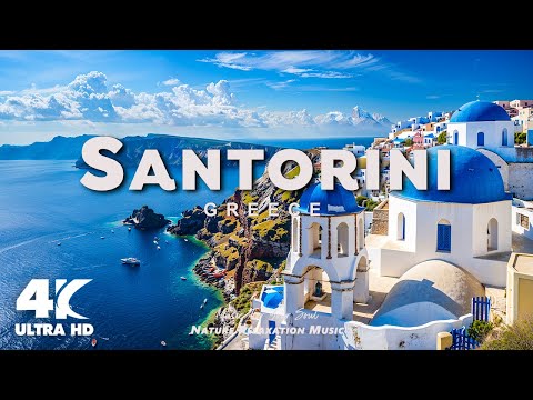 FLYING OVER SANTORINI (4K UHD) - Amazing Beautiful Nature Scenery - 4K Video Ultra HD