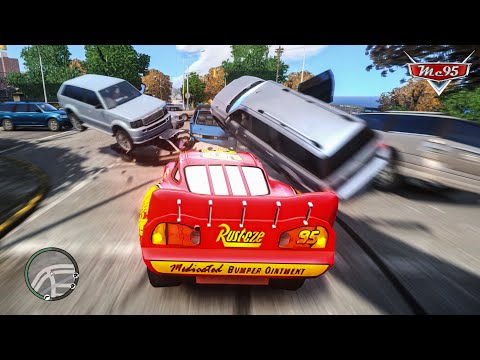 Crazy Rayo Lightning McQueen Car Crashes Ep.53 - GTA 4
