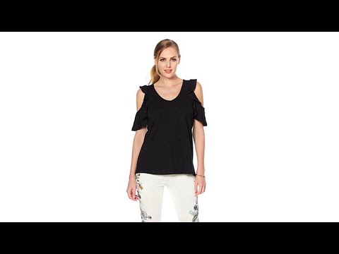 DG2 by Diane Gilman Slub ColdShoulder Ruffle Top