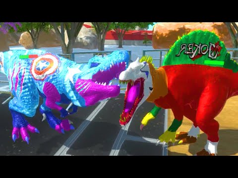 ICE CAPTAIN AMERICA T-REX  DEATH RUN CASTLE WITH HP BAR-Animal Revolt Battle Simulator
