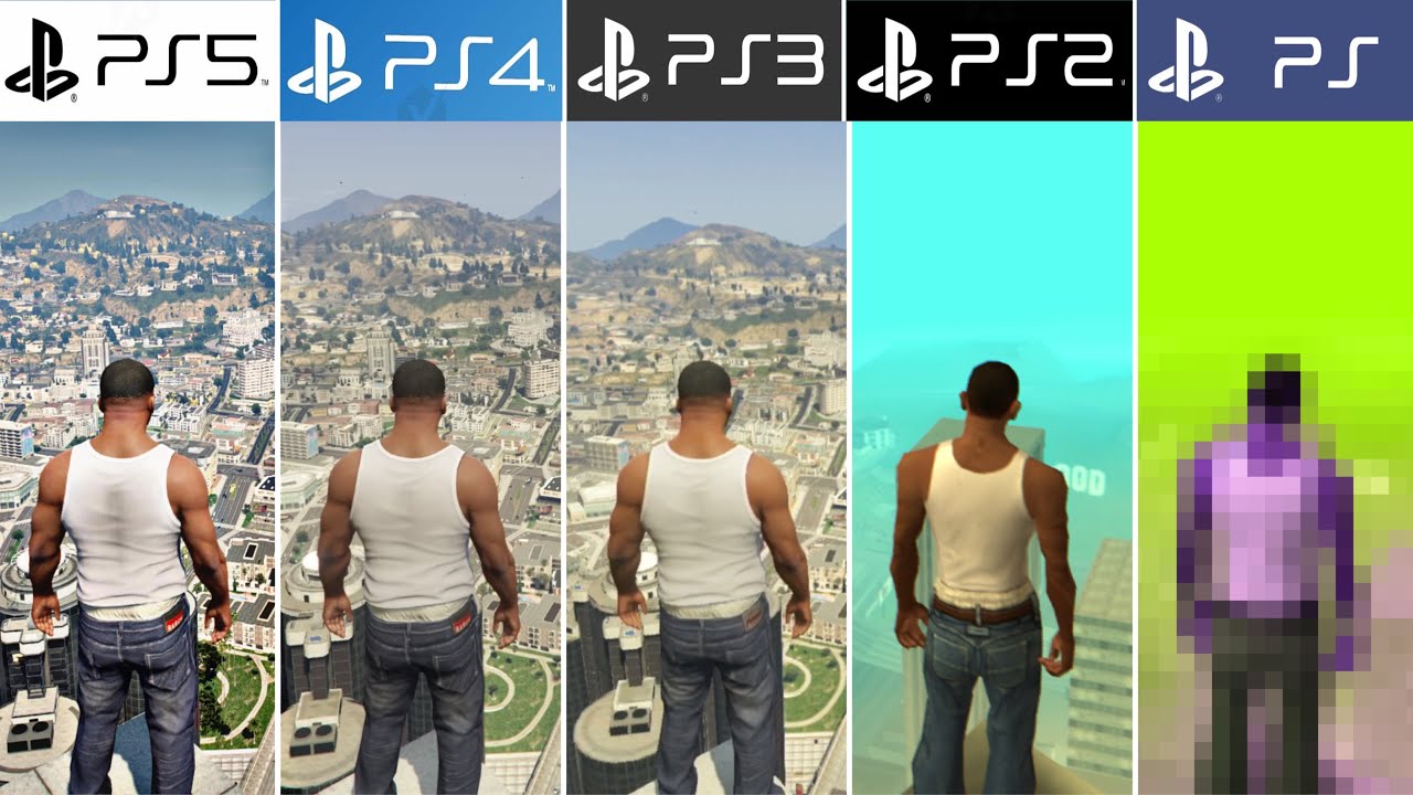 PS5 vs PS4 vs PS3 vs PS2 vs PS1 | GTA Games Generations and Graphics Comparison (4k 60fps)