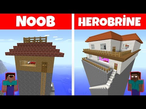 NOOB VS HEROBRİNE (Dağ evi yapmak) - Minecraft