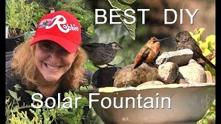 EASY-How to Make the BEST CHEAP Hummingbird Bird Bath DIY Solar Water Fountain Garden for $1 Nature