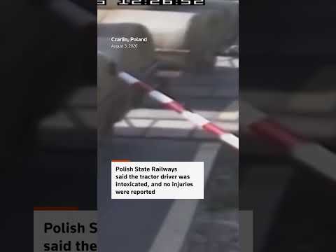 Video Thumbnail: Passenger train plows through farm trailer in Poland