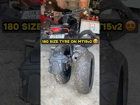 Mt 15v2 FAT Tyre🔥(180mm) in MT 15v2 😱 #mt15v2 #fattyres #yamaha #ytshorts #modification#mt15