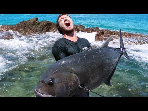 Fishing Tropical Islands in Search of Monster GT | Part 3 Big BLACK Giant Trevally attack!