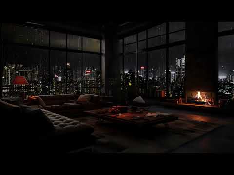 Rainy City Nights: Cozy Fireplace & Window Rain for Deep Sleep 🌧️🔥🌆