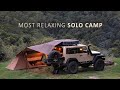 Relaxing SOLO Camping With Rain Forest Mountain Views Gloomy Weather Cosy Shelter Rain ASMR