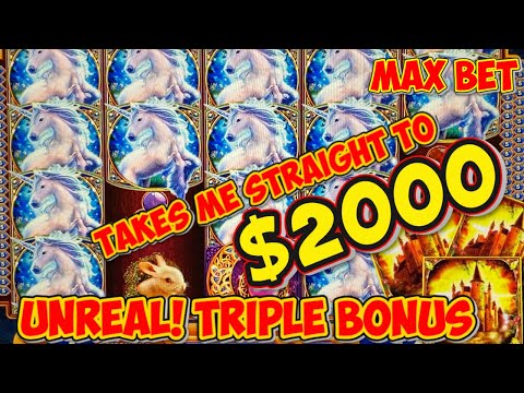 UNREAL TRIPLE BONUS STRAIGHT TO $2000 on Mystical Unicorn Slot Machine!  WMS Classic MAX BET Live