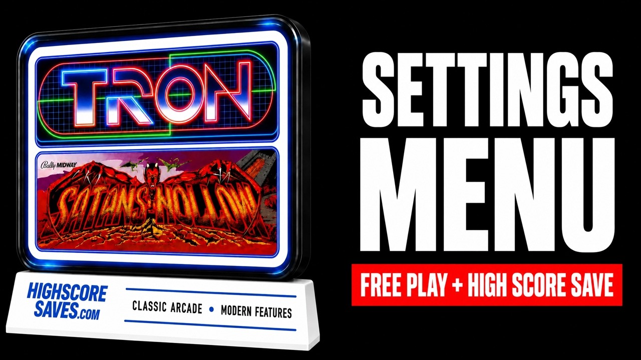 Tron and Satan's Hollow Multigame Free Play and High Score Save Kit settings menu video preview