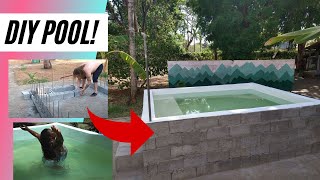 We built our own DIY above ground swimming pool with concrete blocks