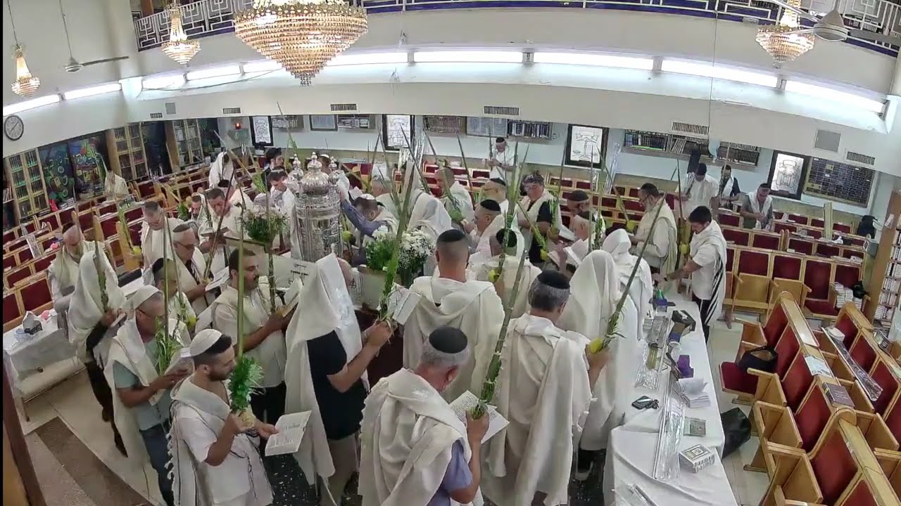 הקפות הושענא בבית הכנסת עם הרב בצרי