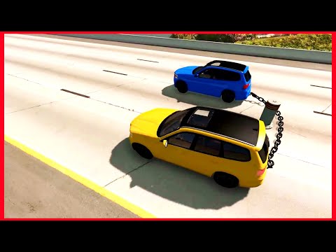 Chained Cars vs Bollard - BeamNG - GameOFplay