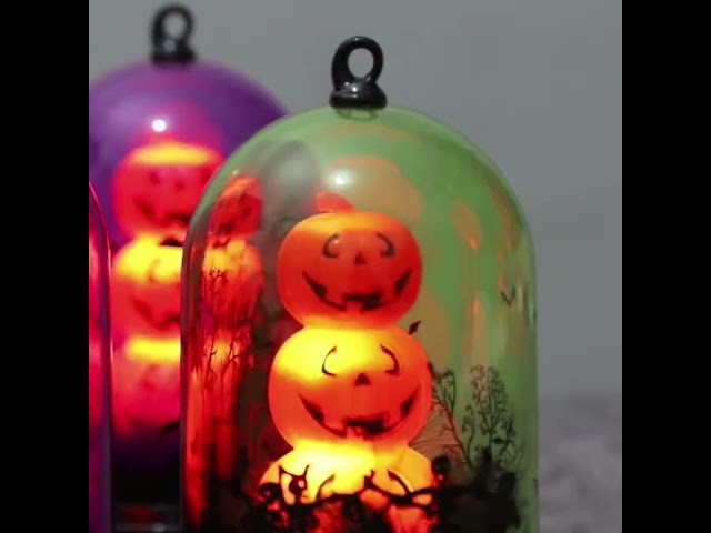 Vídeo relacionado con EverBrite Paquete de 3 faroles de calabaza de Halloween, luces plegables con cordón, luces de linterna de Halloween a pilas para decoración de fiesta de Halloween en interiores y exteriores, batería