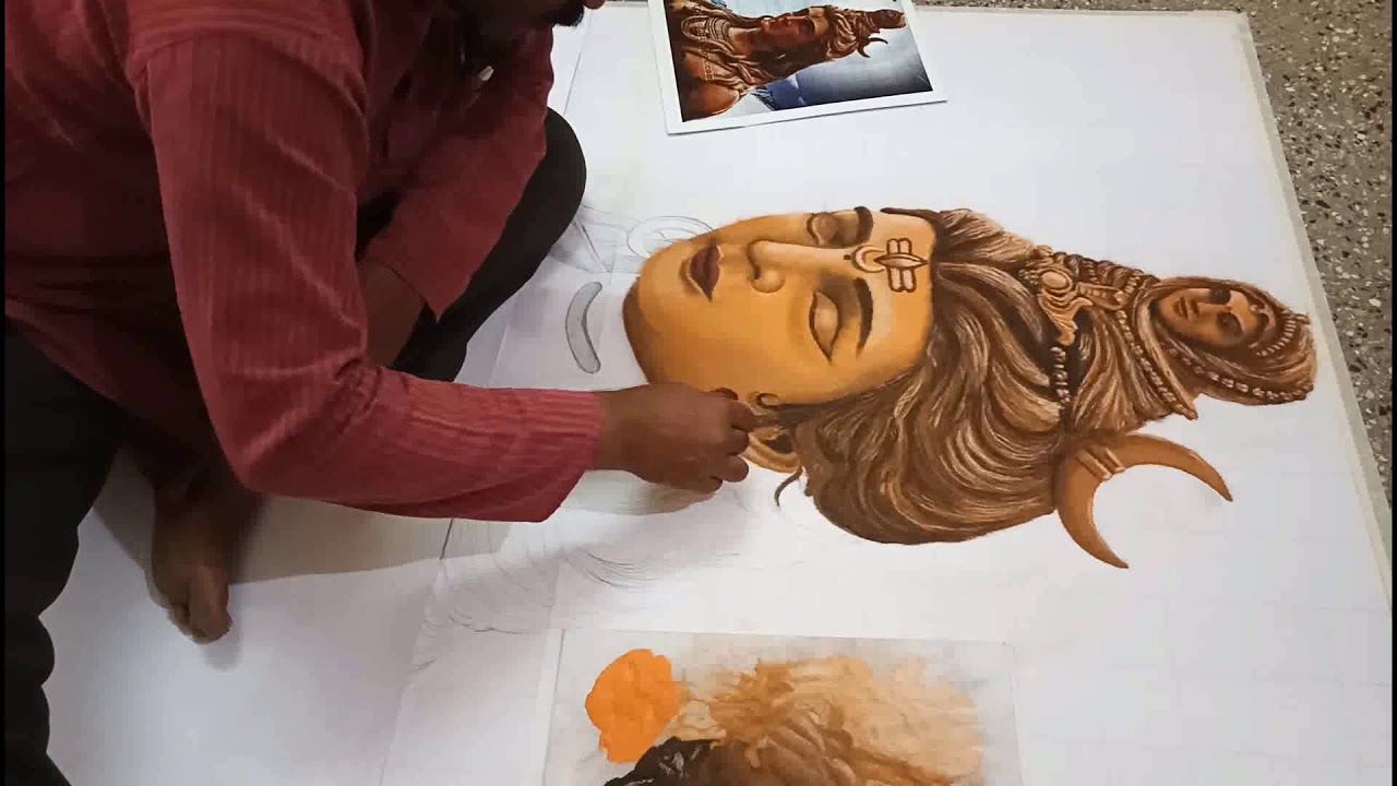 Portrait rangoli of lord shiva by narayana rao