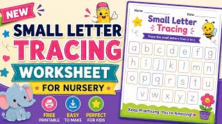 Small Letter Tracing Worksheet for Nursery | Lowercase Alphabet a-z | Canva Tutorial