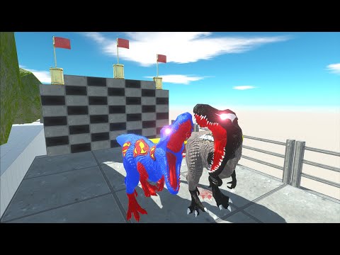 BATMAN T-REX VS FLASH SPINOSAURUS VS SUPERMAN T-REX OCEAN DEATH RUN - Animal Revolt Battle Simulator