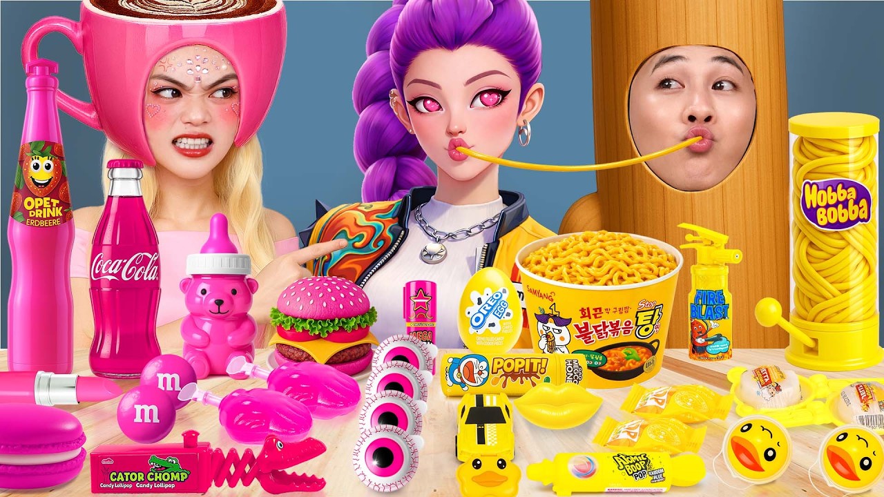 ピンクの食べ物 VS 黄色の食べ物チャレンジ | ASMRモッパン Italian Brainrot VS Rumi - Kpop Demon Hunters