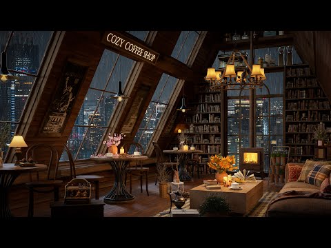 Relaxing Jazz Piano at Cozy Coffee Shop Ambience ☕ Toronto Rainy Night & Jazz Music for Relaxation