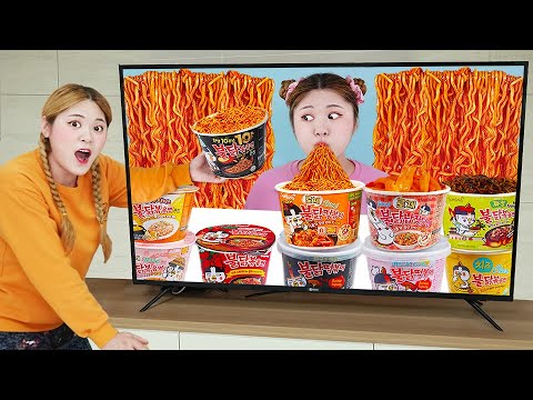 MUKBANG! Fire Spicy Noodle Food Color Challenge by HIU 하이유