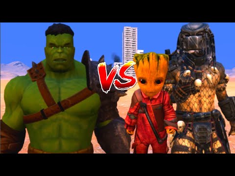 100 Hulk vs 1000 Baby Groot and 1000 Predator (Marvel vs Marvel)